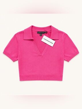 American June Pink Collared Tie-Back Crop Top NWT Size